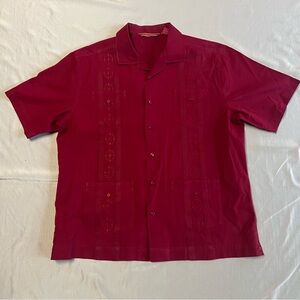 Havanera Men's Red Button Shirt Size XL Grandpa Collar Casual Embroidered Beach